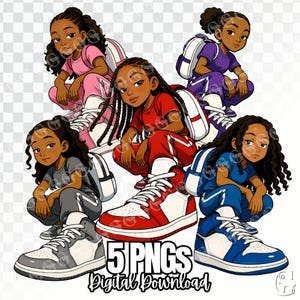 Back To School Girls PNG Bundle, cool girls, African American girls, black girls, elementary school girls, cool kids, clipart, sublimation