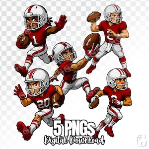 Football Boys PNG-Bundle, rote und weiße Uniformen, American Football, Jugendsport, Sport, Fußballdesign, Fußball SVG, Clipart