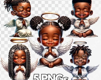 African American Praying Angels Boys and Girls PNG Bundle, religious clipart, angel babies, black boys, black girls, sublimation, graphics