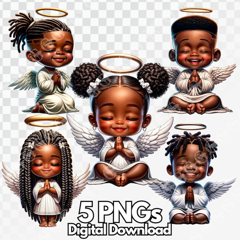 African American Praying Angels Boys And Girls Png Bundle Religious