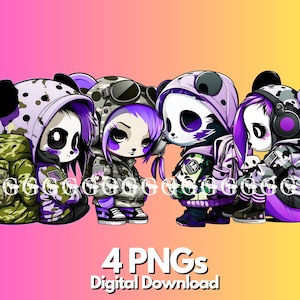 Pacote Street Girl Pandas (versão roxa), panda, pandas, panda de rua, gangster girl, png, clipart, streetwear, emo