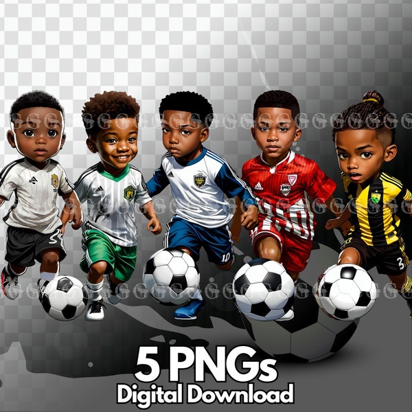 Soccer Boys PNG Bundle, african american soccer boys, black soccer boys, little league soccer, soccer ball, clipart, sublimation,