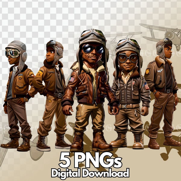 African American Military Pilots PNG Bundle, black military pilots, clipart, graphics, aviators, World War II, WWII