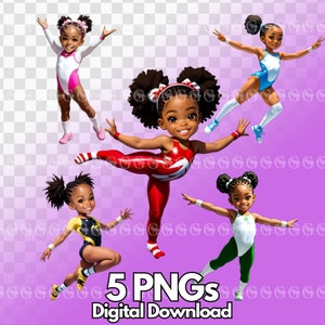 Entzückende junge afroamerikanische Turner PNG Bundle, afroamerikanische Gymnastik, Trikots, Clipart, digitale Grafiken, png, Sublimation