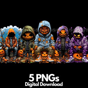 Halloween Jack-o-lantern Street Characters PNG Bundle, jack-o-lantern, streetwear, hoodies, sneakers, clipart, sublimation, t-shirt design