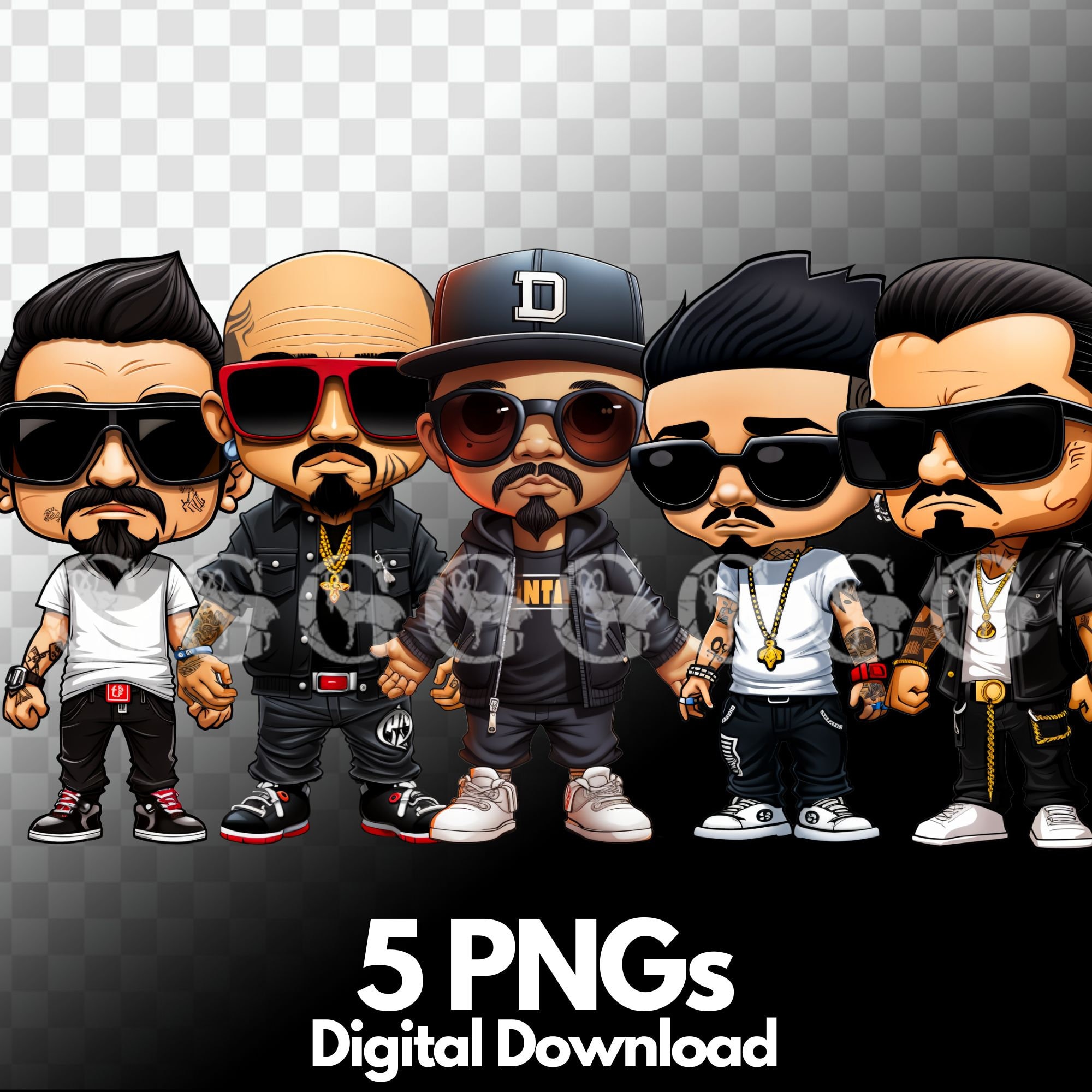 Chicano Latino Cholos Characters PNG Bundle, Hispanic, Latin