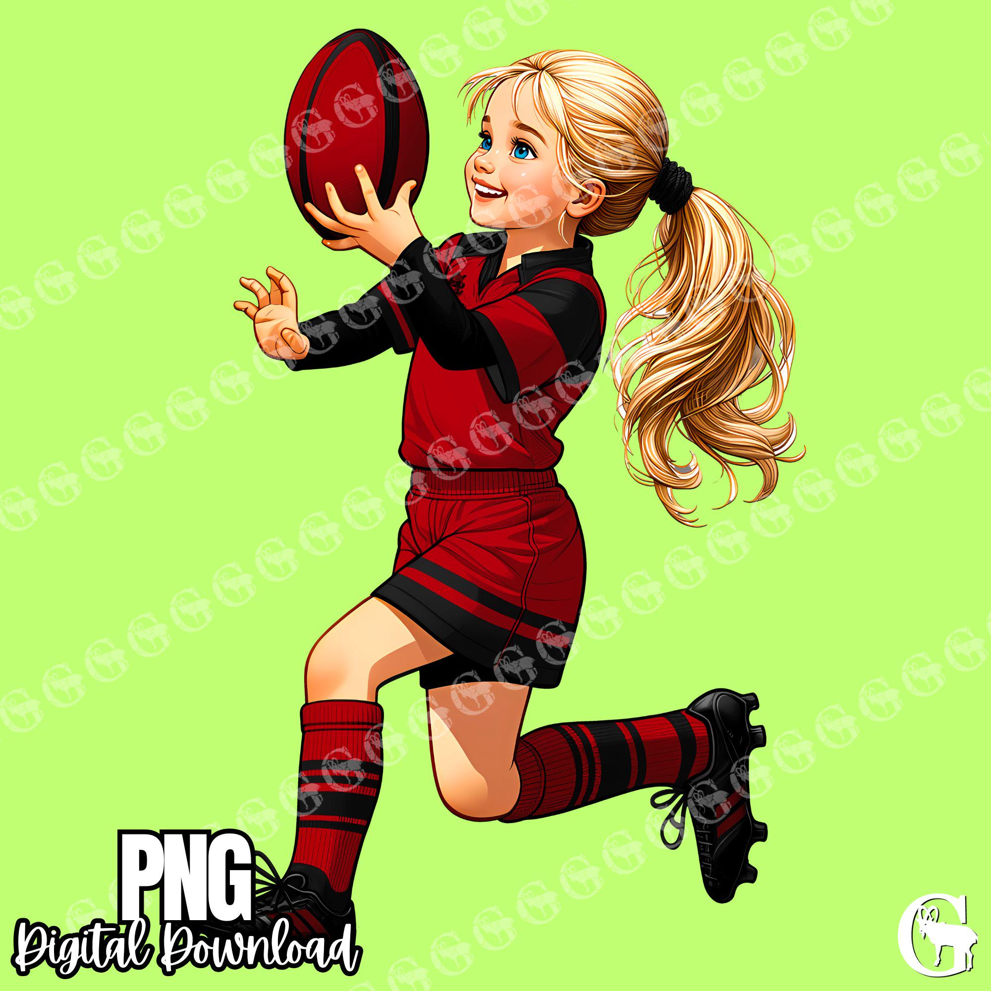 Female Youth Rugby Player PNG, Girl Rugby, Rugby Clipart, Red and Black ...