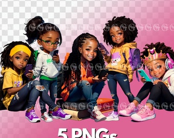 Back To School Girls 2 PNG Bundle, african american girls, black girls, melanin, black girl magic, sublimation, clipart