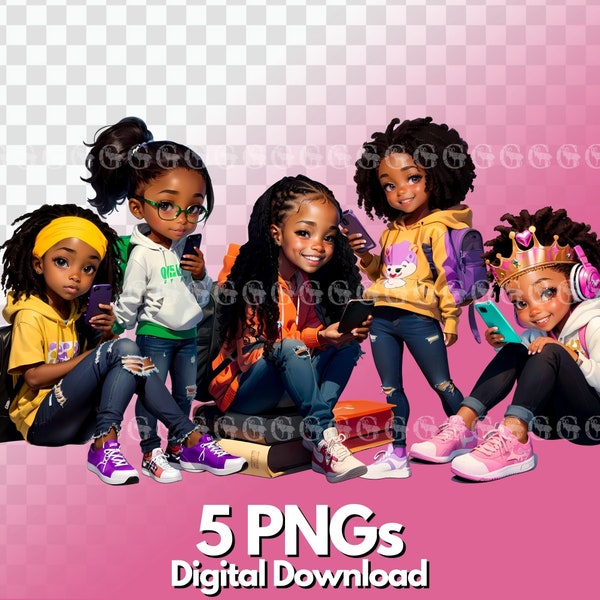 Back To School Girls 2 PNG Bundle, african american girls, black girls, melanin, black girl magic, sublimation, clipart