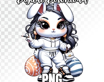 Conejito de Pascua Hip Hop PNG, PNG de Pascua, Conejo de Pascua, Conejita Niña, Conejito Blanco, Streetwear PNG, gráficos digitales, sublimación