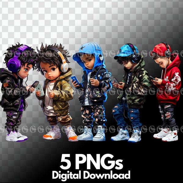 Cool Urban Streetwear Boys PNG Bundle, latino boys, spanish boys, clipart, sublimation, t-shirt design, cool kid characters, transparent
