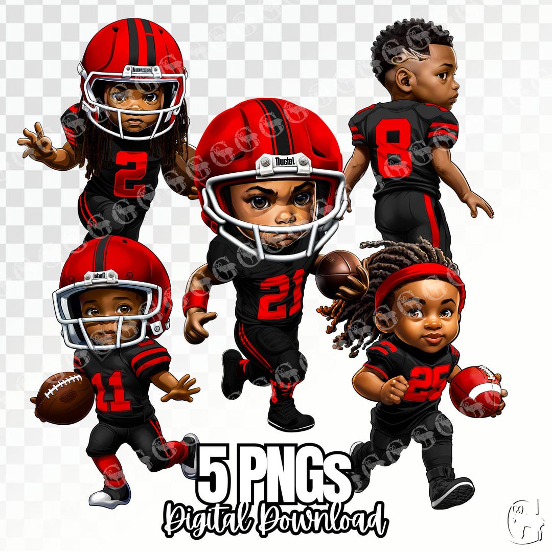 Black and Red Football Boys PNG Bundle, Football Players, Black