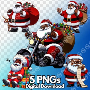 Pacchetto PNG Babbo Natale nero, Babbo Natale afroamericano, divertente cartone animato Babbo Natale nero, Natale nero, clipart, sublimazione, design t-shirt