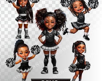 Black and Silver Cheerleaders PNG Bundle, African American