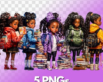 Back To School Girls PNG Bundle, black girl magic, melanin, african american girls, cute black girls, clipart, digital graphics