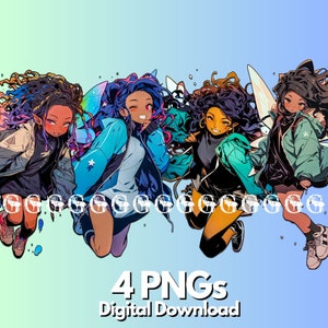 Streetwear Fairies PNG Bundle, pixie, fairy, anime style, streetwear, png, sublimation, clipart