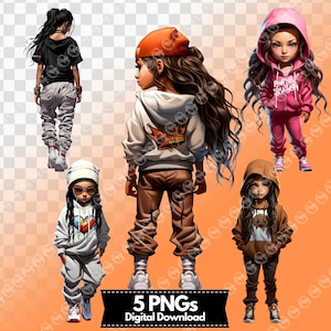 Hispanic Urban Streetwear Girls PNG Bundle, Latina girls wearing hoodies, Spanish girls, sublimation, clipart, t-shirt design