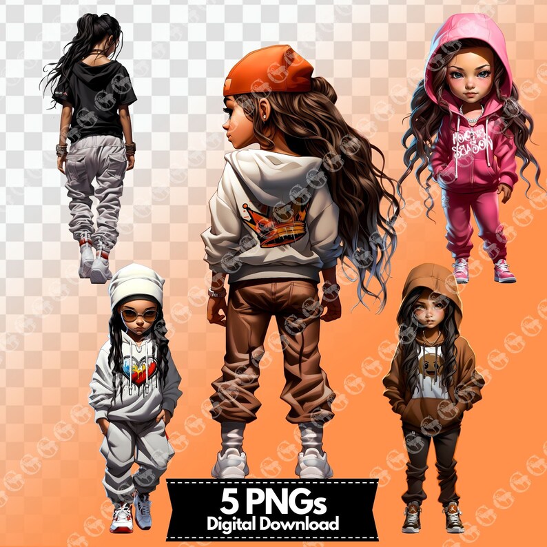 Hispanic Urban Streetwear Girls PNG Bundle, Latina Girls Wearing