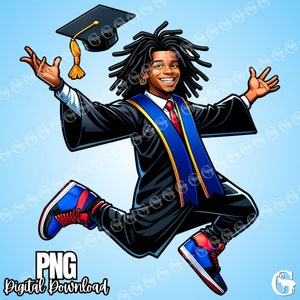High School / College Student Grad (African American) PNG, graduation clipart, class of 2024, cap and gown, school, sublimation, clipart