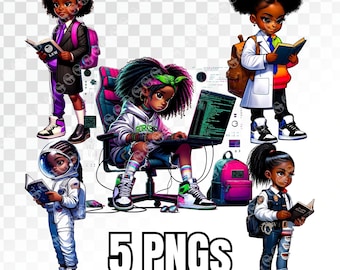 Career Girls (African American) PNG Bundle, sublimation, cute black girls, african american girl, doctor, lawyer, police, astronaut