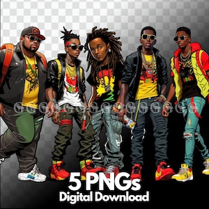 Juneteenth-inspiriertes Urban Male PNG Bundle, Streetwear, Afroamerikaner, Melanin, schwarze Jungs, Sublimation, Hip-Hop, coole Jungs, 1865