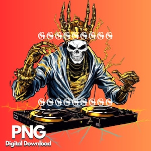 Skull DJ PNG (5 van 5), Skeleton DJ, Streetwear, Disc Jockey, Draaitafels, Schedel, Skeletten, Hiphop, Gangster, Sublimatie