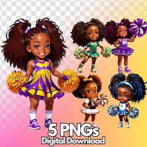 Baby Girl Cheerleaders PNG Bundle, cheer, cheer mom, pom poms, clipart, cheerleader girls, black cheerleaders, cute cheerleaders