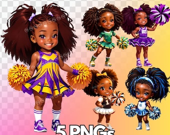 Baby Girl Cheerleaders PNG Bundle, cheer, cheer mom, pom poms, clipart, cheerleader girls, black cheerleaders, cute cheerleaders