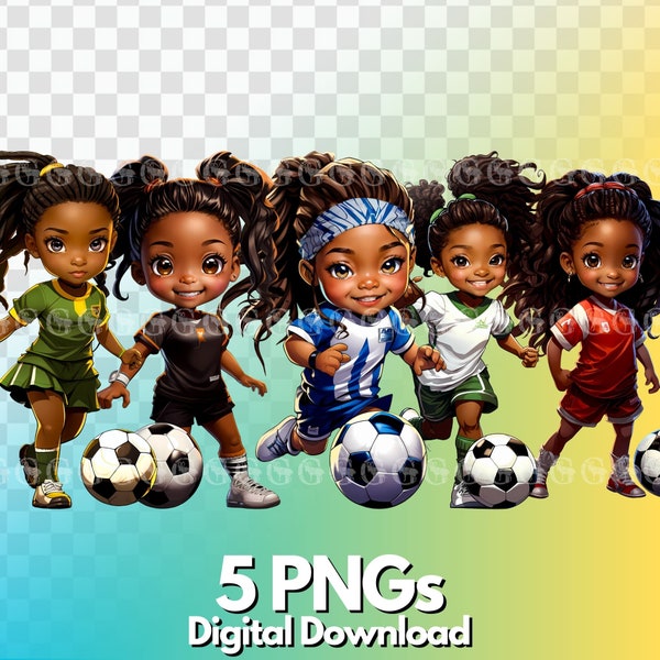 Cute Soccer Girls PNG Bundle, little league soccer girls, black soccer girls, soccer characters, clipart, sublimation, t-shirt design