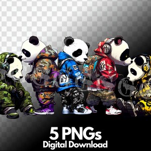 Street Pandas (2) PNG Bundle, pandas gangster, pandas legais, streetwear, hip hop, design de camisetas, sublimação, pandas urbanos