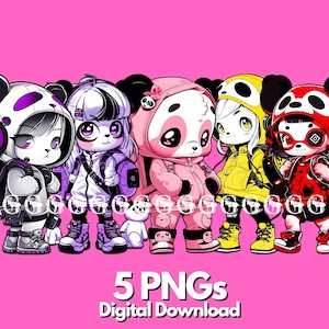 Pacote de personagens de streetwear Girl Pandas (conjunto 2), pandas, panda, png, clipart, streetwear, menina panda, menina pandas, sublimação