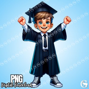 Boy Student Grad (Blanco/Europeo) PNG, imágenes prediseñadas de graduación, clase de 2024, toga y birrete, escuela, sublimación, imágenes prediseñadas, diseño de camiseta