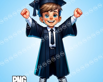 Junge Schüler Grad (weiß / europäisch) PNG, Graduierung Clipart, Klasse von 2024, Mütze und Kleid, Schule, Sublimation, Clipart, T-Shirt Design