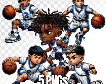 Paquete PNG de baloncesto juvenil para niños (multirracial), baloncesto png, baloncesto para niños, baloncesto juvenil, imágenes prediseñadas, sublimación, png