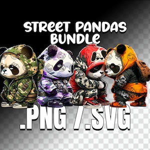 Pacote SVG de urso panda de rua, panda svg, pandas svg, gangster bear svg, panda urbano svg