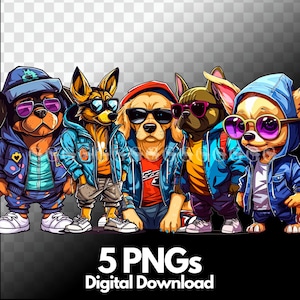 Cool Dogs Urban Streetwear PNG Bundle, clipart, dog lover, funny dog art, animal illustration, dog graphics, sublimation, digital art