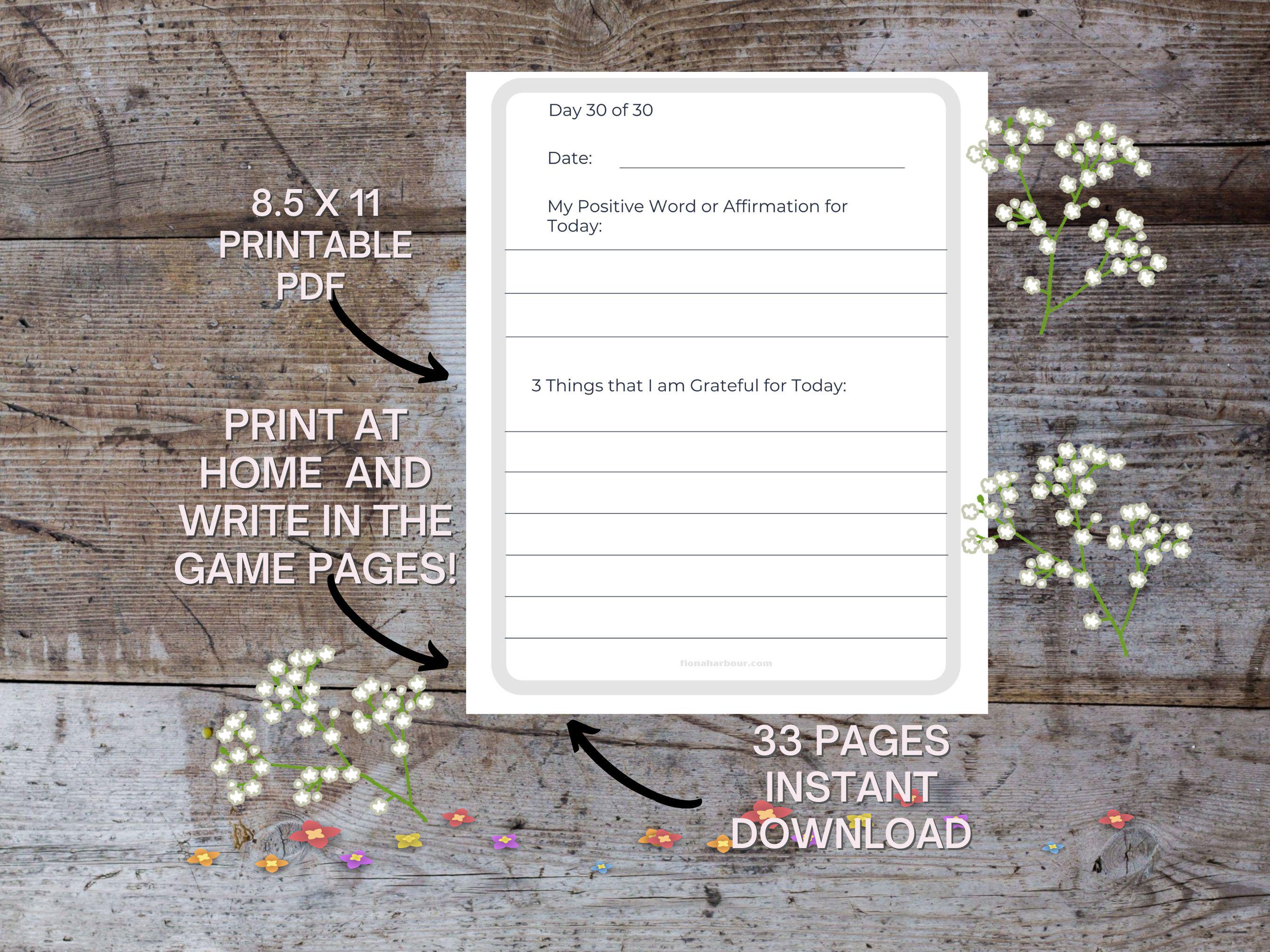 30 Days of Gratitude Printable PDF – 30 Days of Gratitude Journal Pages ...