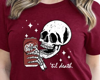 Soda Skeleton 'Til Death' T-Shirt, Goth Halloween Tee