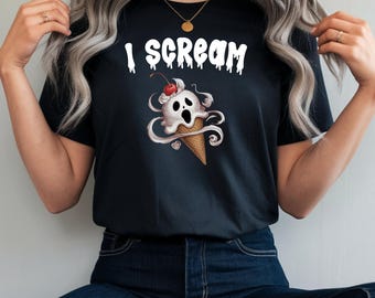 I Scream Ghost Ice Cream Halloween T-Shirt, Spooky Horror Graphic Tee