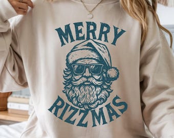 Funny Teen Christmas Sweatshirt, Merry Rizzmas Graphic Tee, Holiday Humor Gift for Teen Boys Girls, Trendy Xmas Outfit, Casual Holiday Top