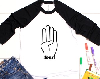 4th Birthday Raglan Shirt: Four Hand Graphic Tee