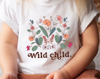 Wild Child Kids Retro Toddler T-shirt, Wild Flowers Baby Onesie®, Wildchild Retro Natural Infant, Wild Flowers Pregnancy Announcement