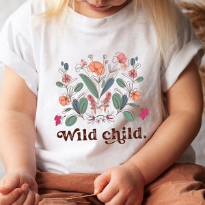 Wild Child Kids Retro Toddler T-shirt, Wild Flowers Baby Onesie®, Wildchild Retro Natural Infant, Wild Flowers Pregnancy Announcement