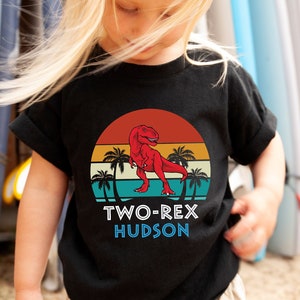 Vintage Retro Dinosaur T-Rex Shirt, Custom Birthday Boy T-Rex T-Shirt, Personalized 2 Two Boy Birthday Shirt, 2nd Birthday Boy Tee