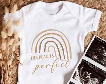 Rainbow Baby Reveal Onesie®, His Plan is Perfect  Bodysuit, Pregnancy Announcement,  IVF Infant Bodysuit, Gender Neutral