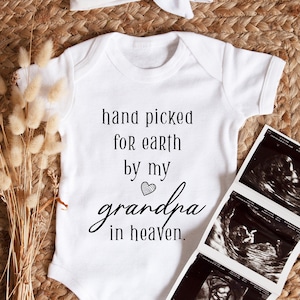 Hand Picked for Earth by My Grandpa in Heaven Onesie®, Pregnancy Announcement, Grandpa Grandma Auntie Uncle Onesie®, Baby Shower Gift