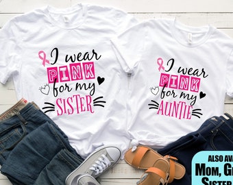 Cancer Support Shirt, Custom Cancer Matching Shirts, I Wear Pink For My Mom Shirt, Breast Cancer Awareness, Pink Ribbon Cancer Theme Shirt
