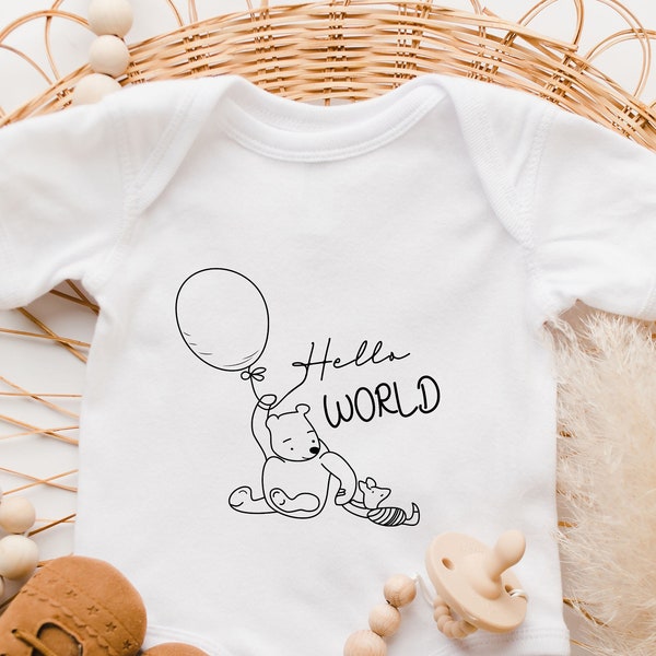 Hello World Cute Bear Onesie ®, I'm New Here Baby Outfit, Hello World Shirt, Newborn Baby Girl Boy Clothes , Pregnancy Announcement Onesie®