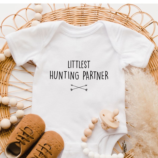 Littlest Hunting Partner Baby Onesie ®, Hunting Buddy Shirt, Pregnancy Announcement, Personalized  IVF Baby Shower, Gender Neutral