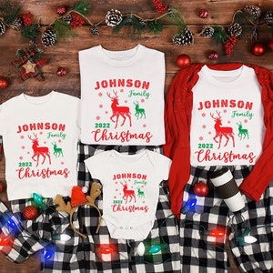 Matching Family Christmas Shirts, Custom Reindeer Christmas Family Shirts, Matching Xmas Tees, Our First Christmas Matching Family Shirts